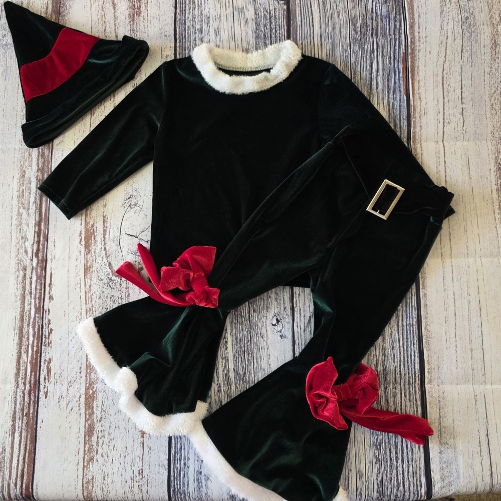 Mia Belle Girls Green Velvet Elf - 4T